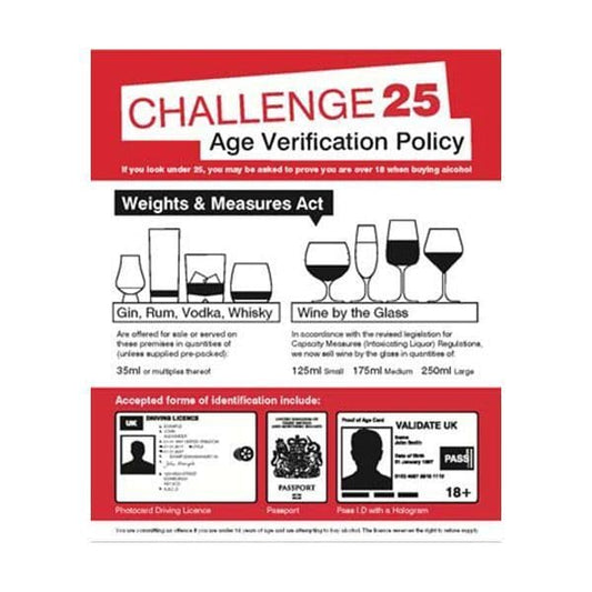 17111H Age verification policy Weights & measures act 35mililitres sign - Rigid Plastic (300x250mm)