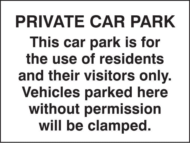 17534K Private car park/residents/visitors only Rigid Plastic (400x300mm) Safety Sign