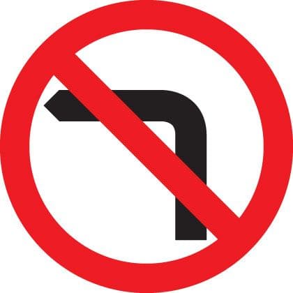 17547N No left turn Rigid Plastic (400x400mm) Safety Sign