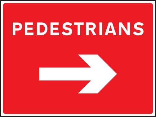 17561Q Pedestrians arrow right Rigid Plastic (600x450mm) Safety Sign