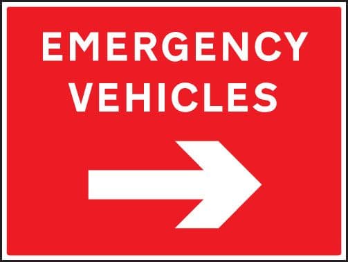 17562Q Emergency vehicles arrow right Rigid Plastic (600x450mm) Safety Sign