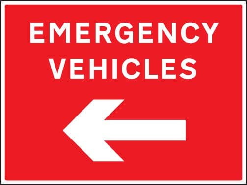 17564Q Emergency vehicles arrow left Rigid Plastic (600x450mm) Safety Sign