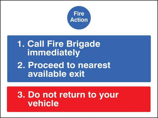 17565Q Fire action for car parks Rigid Plastic (600x450mm) Safety Sign