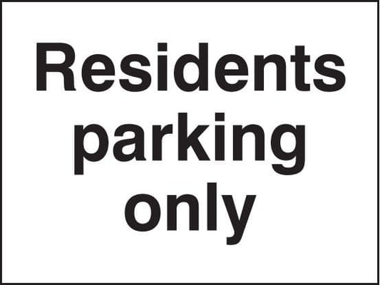 17582K Residents parking only Rigid Plastic (400x300mm) Safety Sign