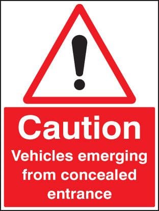 17584Q Caution vehicles emerging from concealed entrance Rigid Plastic (600x450mm) Safety Sign