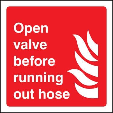 21016C Open valve before running out hose Self Adhesive Vinyl (150x150mm) Safety Sign
