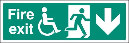 21227L Fire exit (running man, disabled symbol, arrow down) Self Adhesive Vinyl (450x150mm)