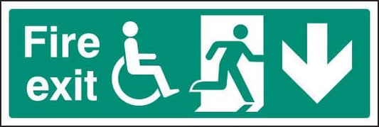 21227L Fire exit (running man, disabled symbol, arrow down) Self Adhesive Vinyl (450x150mm)