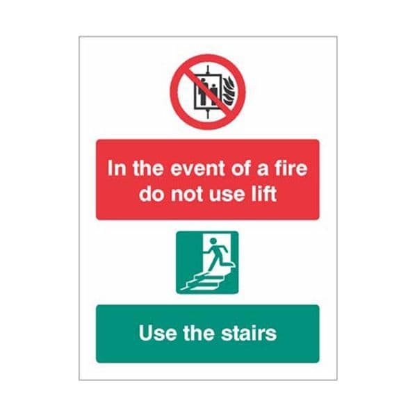 21248H In the event of fire do not use lift, use stairs sign - Self Adhesive Vinyl (300x250mm)