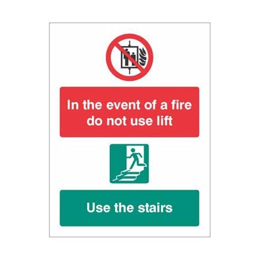 21248H In the event of fire do not use lift, use stairs sign - Self Adhesive Vinyl (300x250mm)