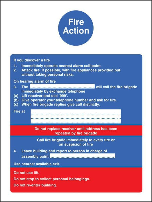 21402E Fire action with lift (fire service dialled manually) Self Adhesive Vinyl (200x150mm)