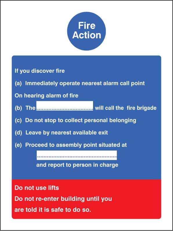 21403E Fire action standard (fire service dialled manually) Self Adhesive Vinyl (200x150mm)