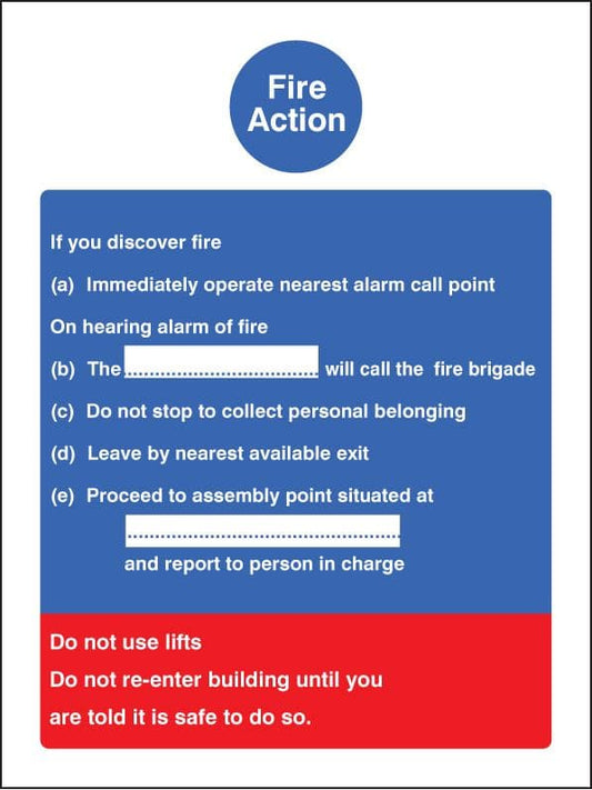 21403E Fire action standard (fire service dialled manually) Self Adhesive Vinyl (200x150mm)
