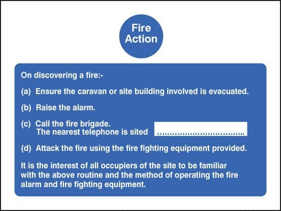21404E Fire action - caravan Self Adhesive Vinyl (200x150mm) Safety Sign