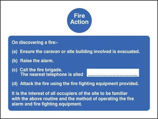 21404E Fire action - caravan Self Adhesive Vinyl (200x150mm) Safety Sign