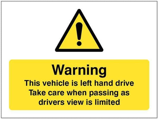 21811E This vehicle is left-hand drive, take care when passing as drivers view is limited