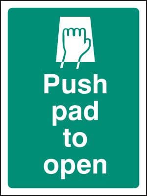 22068A Push pad to open Self Adhesive Vinyl (100x75mm) Safety Sign