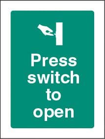 22080A Press switch to open Self Adhesive Vinyl (100x75mm) Safety Sign