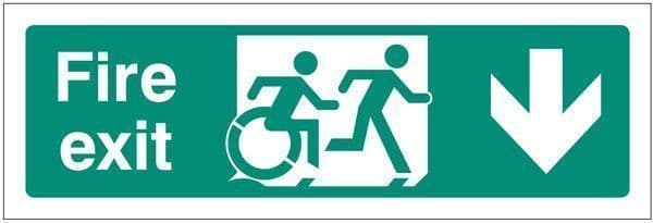 22165G Disabled fire exit arrow down - inclusive design Safety Sign