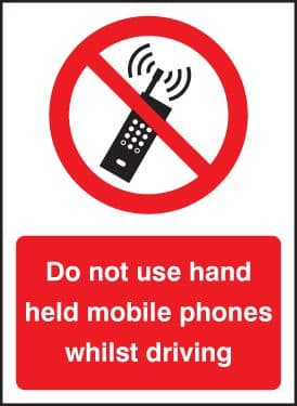 23239A Do not use hand held mobiles driving Self Adhesive Vinyl (100x75mm) Safety Sign