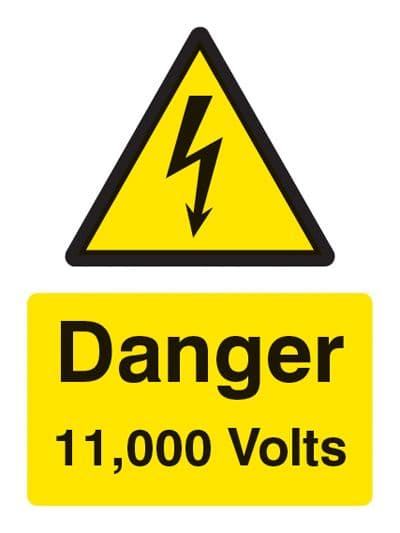 24005E Danger 11000 volts Self Adhesive Vinyl (200x150mm) Safety Sign