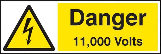 24005G Danger 11000 volts Self Adhesive Vinyl (300x100mm) Safety Sign