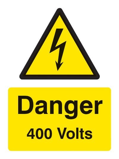 24022E Danger 400 volts Self Adhesive Vinyl (200x150mm) Safety Sign