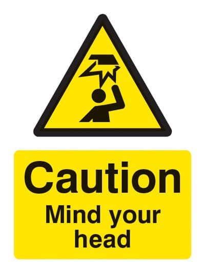 24216K Caution mind your head Self Adhesive Vinyl (400x300mm) Safety Sign