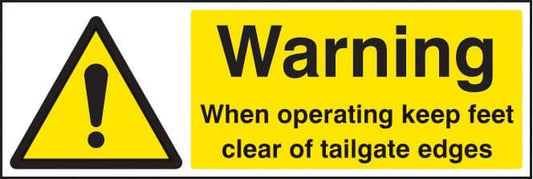 24254G Warning when operating keep feet clear of tailgate edges Self Adhesive Vinyl (300x100mm)