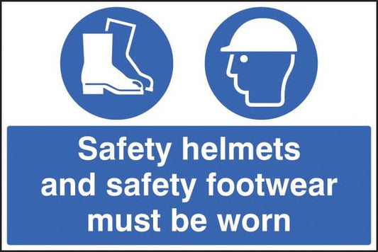 25019K Safety helmets and safety footwear must be worn Self Adhesive Vinyl (400x300mm) Safety Sign