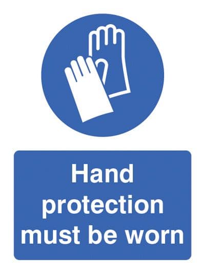 25203E Hand protection must be worn Self Adhesive Vinyl (200x150mm) Safety Sign