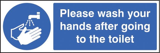 25424G Please wash your hands after going to toilet Self Adhesive Vinyl (300x100mm) Safety Sign