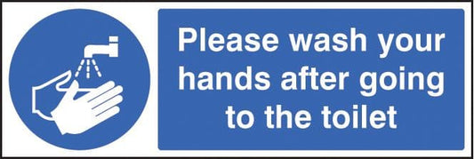 25424G Please wash your hands after going to toilet Self Adhesive Vinyl (300x100mm) Safety Sign