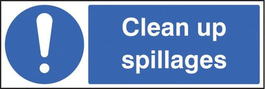 25427M Clean up spillages Self Adhesive Vinyl (600x200mm) Safety Sign