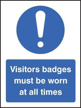 25444E Visitor badges must be worn at all times -  Self Adhesive Vinyl (200x150mm) Safety Sign