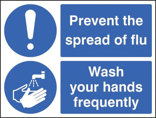 25501E Prevent the spread of flu - Wash your hands frequently Self Adhesive Vinyl (200x150mm)