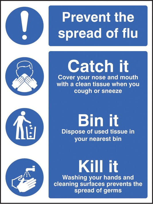 25503E Prevent the spread of flu - Catch it Bin it Kill it Self Adhesive Vinyl (200x150mm)