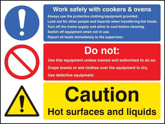 25625K Work safety with cookers & ovens Self Adhesive Vinyl (400x300mm) Safety Sign