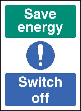 26036A Save energy switch off Self Adhesive Vinyl (100x75mm) Safety Sign