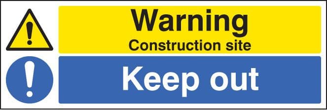 26404M Warning construction site keep out Self Adhesive Vinyl (600x200mm) Safety Sign