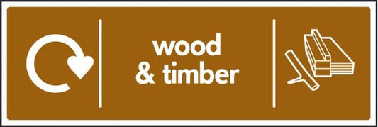 26658G WRAP Recycling Sign - Wood & timber Self Adhesive Vinyl (300x100mm) Safety Sign