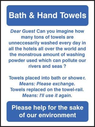 27626A Bath & hand towels Self Adhesive Vinyl (100x75mm) Safety Sign