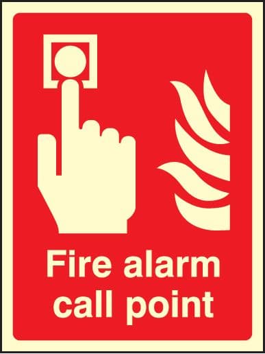 31011E Fire alarm call point Photoluminescent Rigid (200x150mm) Safety Sign