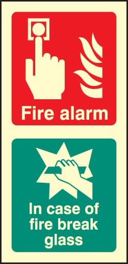31031X Fire alarm / break glass Photoluminescent Rigid (200x100mm) Safety Sign