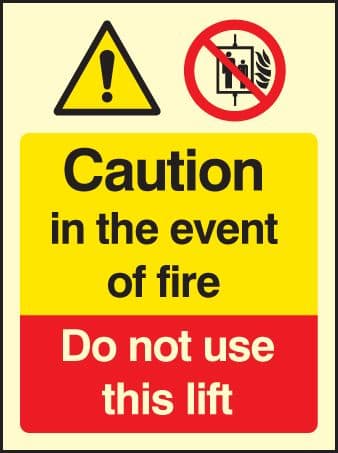 31213E Caution in the event of fire - do not use this lift Photoluminescent Rigid (200x150mm)