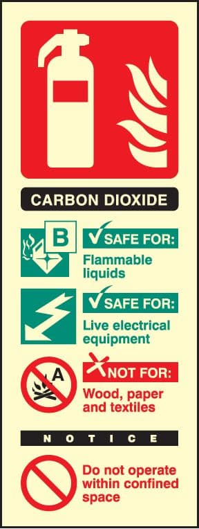 31217S CO2 extinguisher identification Photoluminescent Rigid (75x200mm) Safety Sign