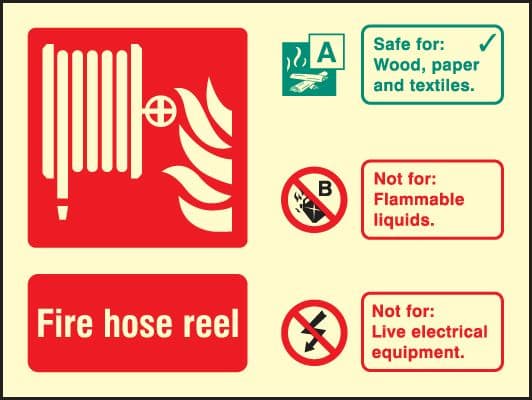 31221D Hose reel identification Photoluminescent Rigid (100x150mm) Safety Sign