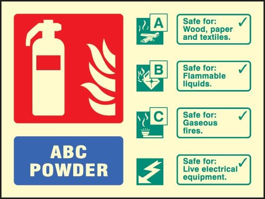 31233D ABC powder extinguisher identification Photoluminescent Rigid (100x150mm) Safety Sign