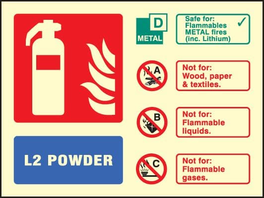 31241E L2 powder extinguisher identification Photoluminescent Rigid (200x150mm) Safety Sign