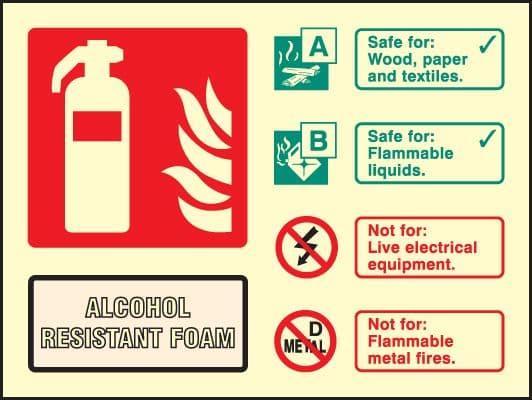 31245D Alcohol resistant foam extinguisher identification Photoluminescent Rigid (100x150mm)